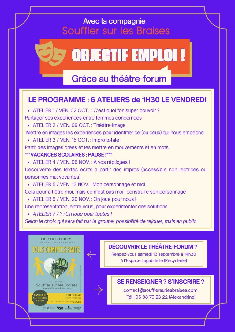 Emploi insertion socio-professionnelle des femmes théâtre-forum Bergerac Politique de la Ville Souffler sur les Braises